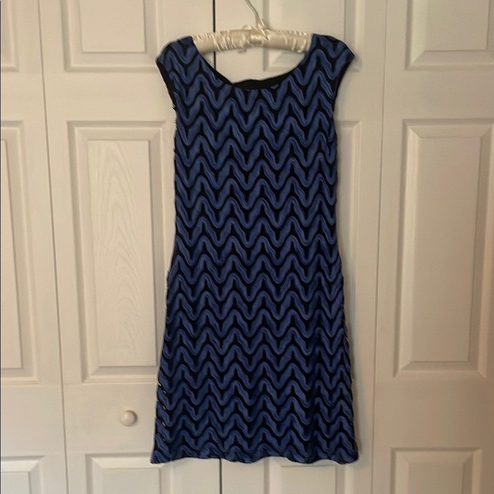 Connected Apparel Blue Sheath Dress Cap Sleeve Scoop Neck